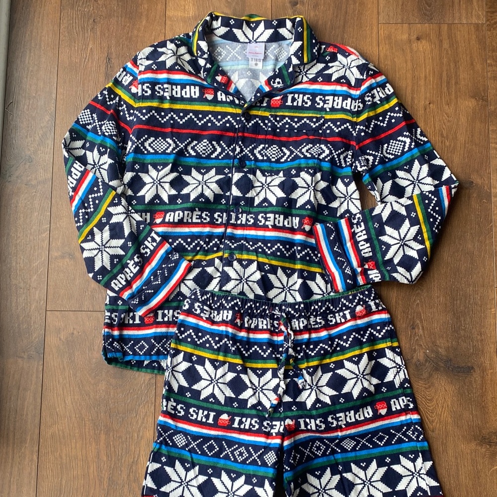 Hanna Anderson Après Ski Pattern Pajama Set - Blue and White adult XXS